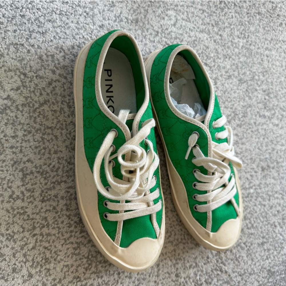 Pinko Green and Cream Sneakers